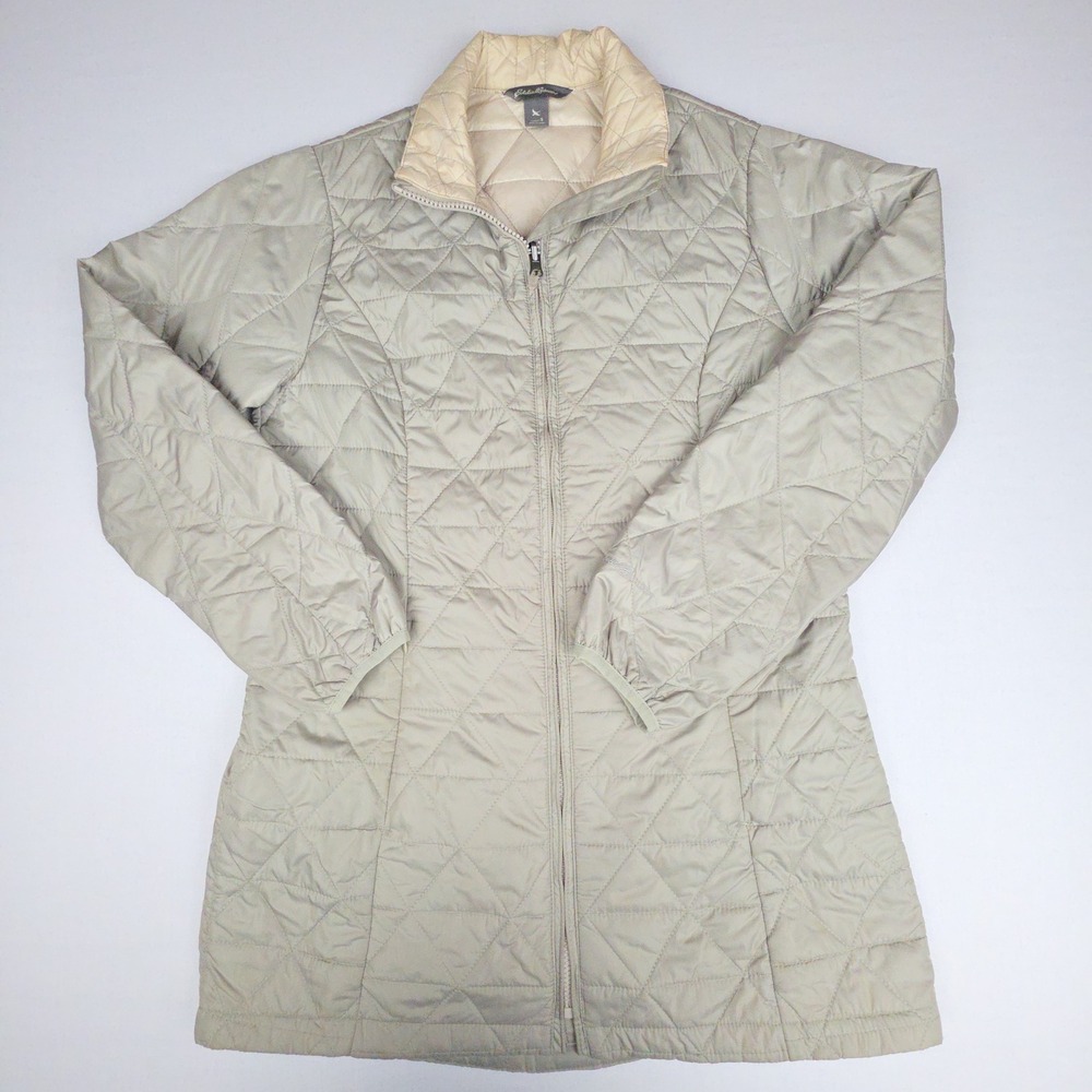 Eddie Bauer Quilted Full Zip Puffer Jacket Women Size S Grey Polyester 23612366